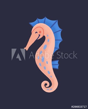 Cute funny seahorse isolated on dark background