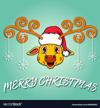 cute giraffe head cartoon christmas card wearing