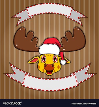 cute giraffe head with christmas hat blank label