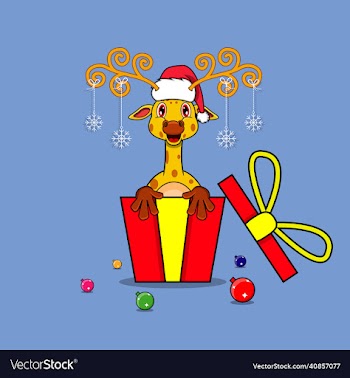 cute giraffe on gift with santa claus hat