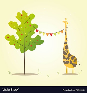 cute giraffe who stands near the tree a festive