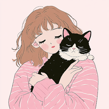 Cute Girl Cuddling a Cat Illustration