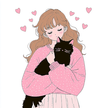 Cute Girl Cuddling Cat Illustration