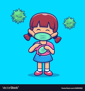 cute girl hold and wearing medical mask cartoon