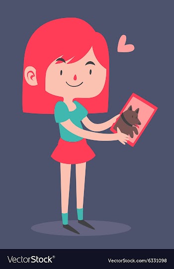 Cute Girl Holding a Portrait of her Dog vector image