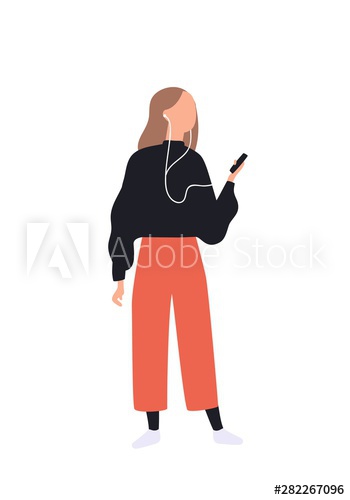 Cute girl listening to music via smartphone
