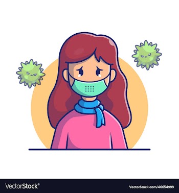 cute girl sad sick fever and flu cartoon