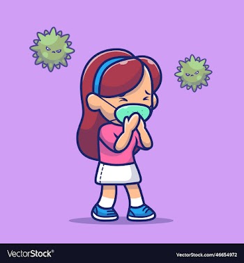 cute girl with mask and virus cartoon