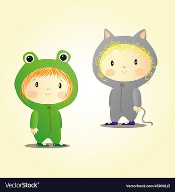 cute girls in cat and frog costumes