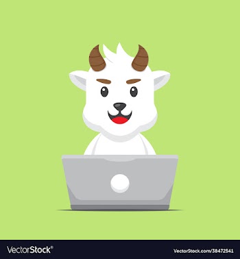 cute goat working with laptop