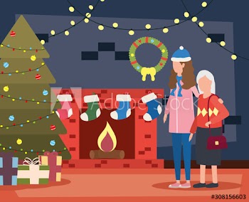 cute grandmother with daughter in room christmas decorated