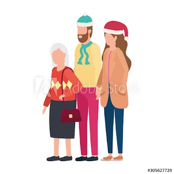 cute grandmother with young couple using christmas hat