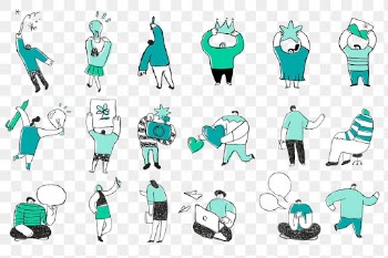 Cute green business png cartoon icons set