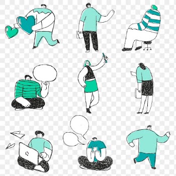 Cute green business transparent png cartoon icons set
