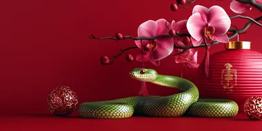 Cute green snake in vibrant red vase for Chinese New Year decor