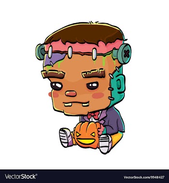Cute Halloween Character Card - Frankenstein vector image