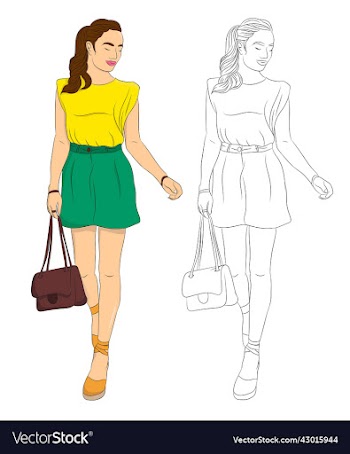 cute hand drawn girl wearing short jeans