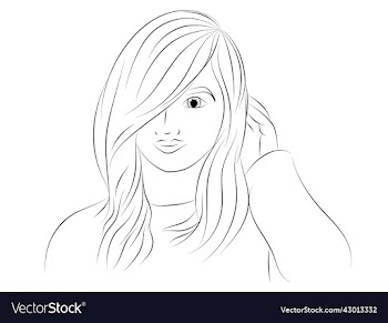 cute hand drawn girl with a long hair