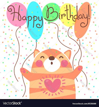  					Cute happy birthday card with funny kitten vector image														