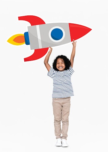 Cute happy boy holding a rocket icon | Free stock psd mockup - 491926