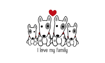 Cute happy dog family say "I love my family".