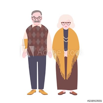 Cute happy elderly couple isolated on white background