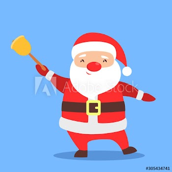 Cute happy Santa Claus holding Christmas golden bell