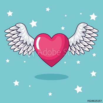 cute heart with wings and stars decoration design