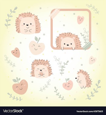 cute hedgehogs and apples collection of stickers
