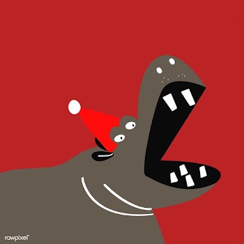 Cute hippopotamus cartoon with a Christmas ha.. | Free stock vector - 477106