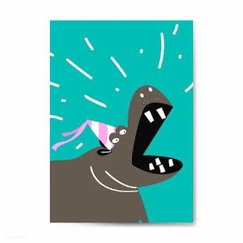 Cute hippopotamus wearing a party hat cartoon.. | Free stock vector - 477074