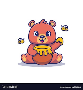 cute honey bear eating honey cartoon