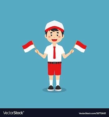 cute indonesian elementary school holding flag