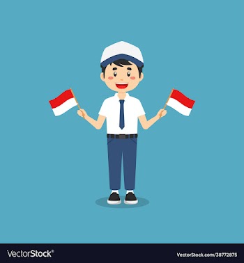 cute indonesian junior high school holding flag