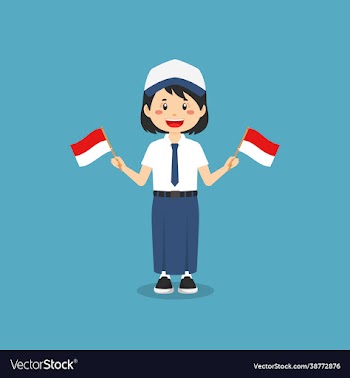cute indonesian junior high school holding flag