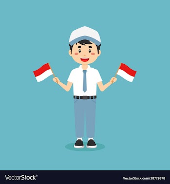 cute indonesian senior high school holding flag