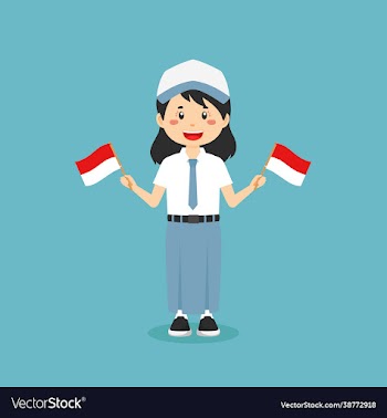 cute indonesian senior high school holding flag