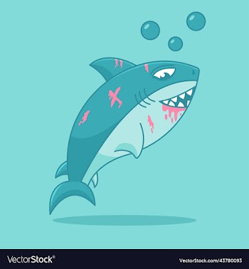 cute injured shark character