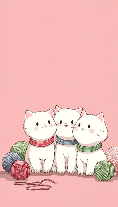 Cute Kawaii Kittens with Yarn Cute Kawaii Kittens with Yarn