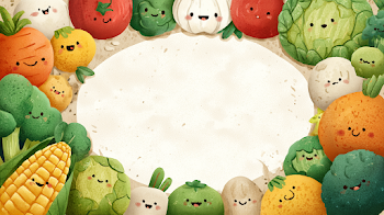 Cute Kawaii Vegetable Characters with Empty Center for Text