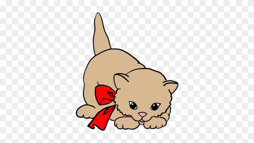 Cute Kitten Clip Art Red Bow - Little Cat Clip Art