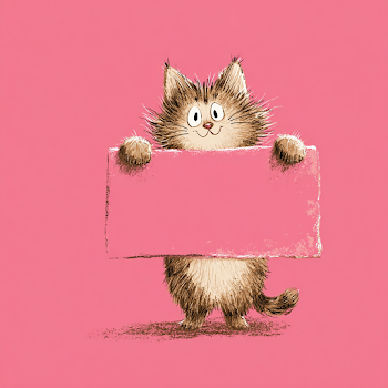 Cute Kitten Holding Pink Banner Clipart