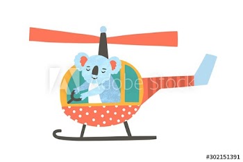 Cute koala bear flying helicopter flat vector illustration