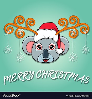 cute koala head cartoon christmas card wearing