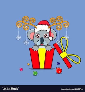 cute koala on gift with santa claus hat