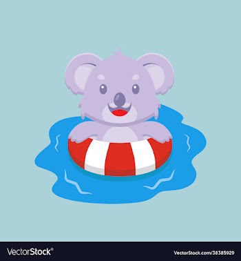 cute koala swimming summer cartoon