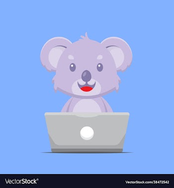 cute koala working with laptop