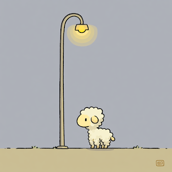 Cute Lamb Under a Streetlamp
