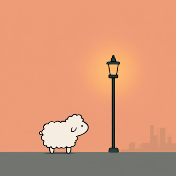 Cute Lamb Under Streetlamp