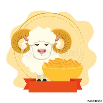 cute lamb with dish and coins